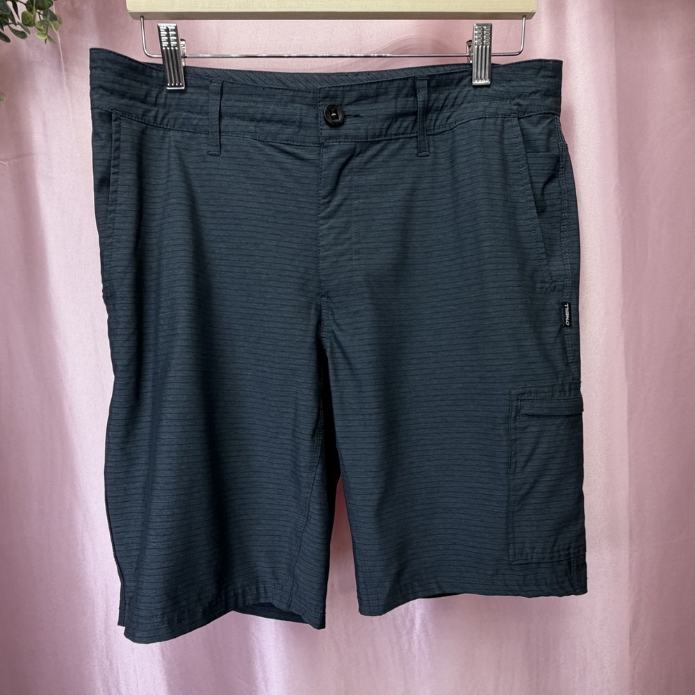 O'Neil Crossover Flat Front Pocket Shorts Men's 32 Gray Check Stretch‎